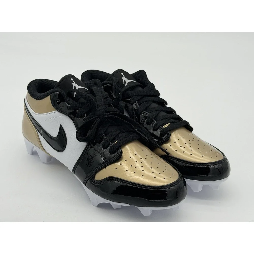 Size 10 - Nike Jordan 1 Low TD Football Cleats Gold Black FJ6245-701 No Box Lid